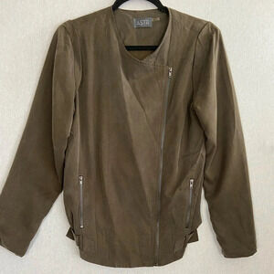 Astr Olive Green Suede Asymmetrical Zip Jacket